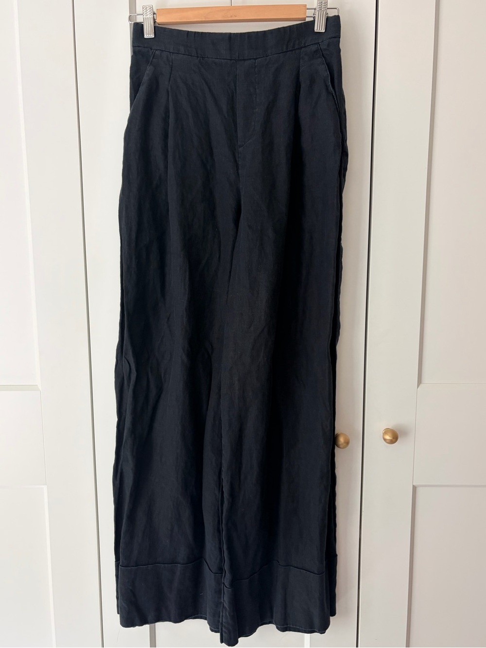 United Colors Of Benetton Black Wide-Leg High Rise Linen Pants | XS